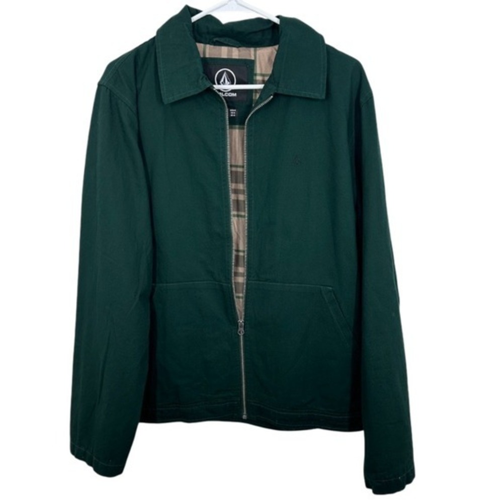 Volcom‎ Oak Drive Jacket Green Plaid Lined Full Zip Men Medium Casual Cotton NWT